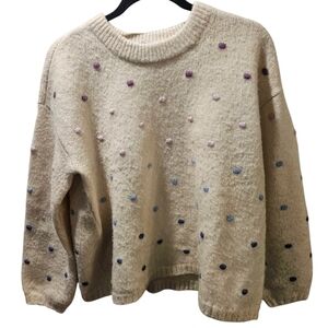 LOFT Cream Sweater with Multicolor Dots